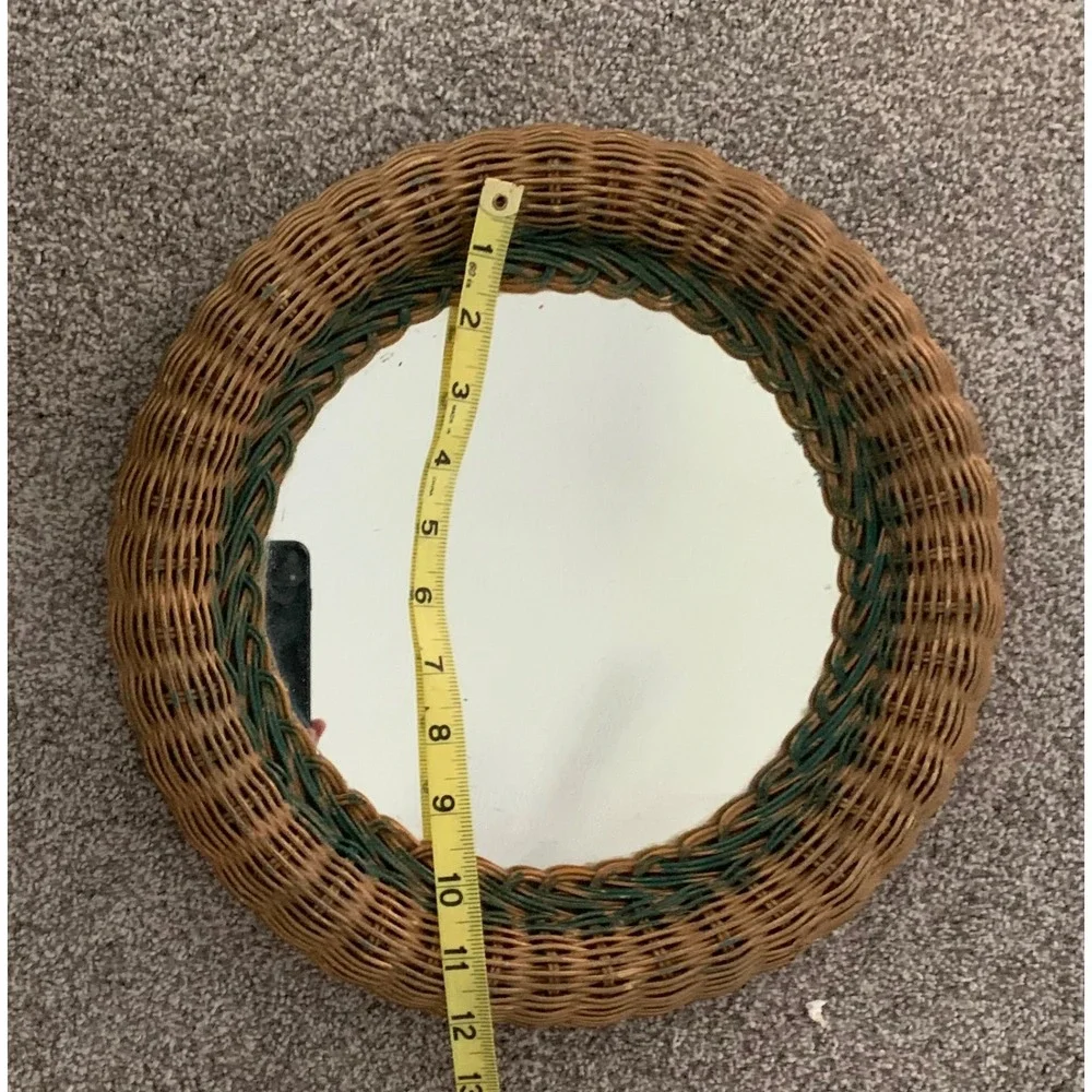 Rare Vintage Wicker Rattan Round Wall Mirror Boho Retro 90s Cottagecore 12
